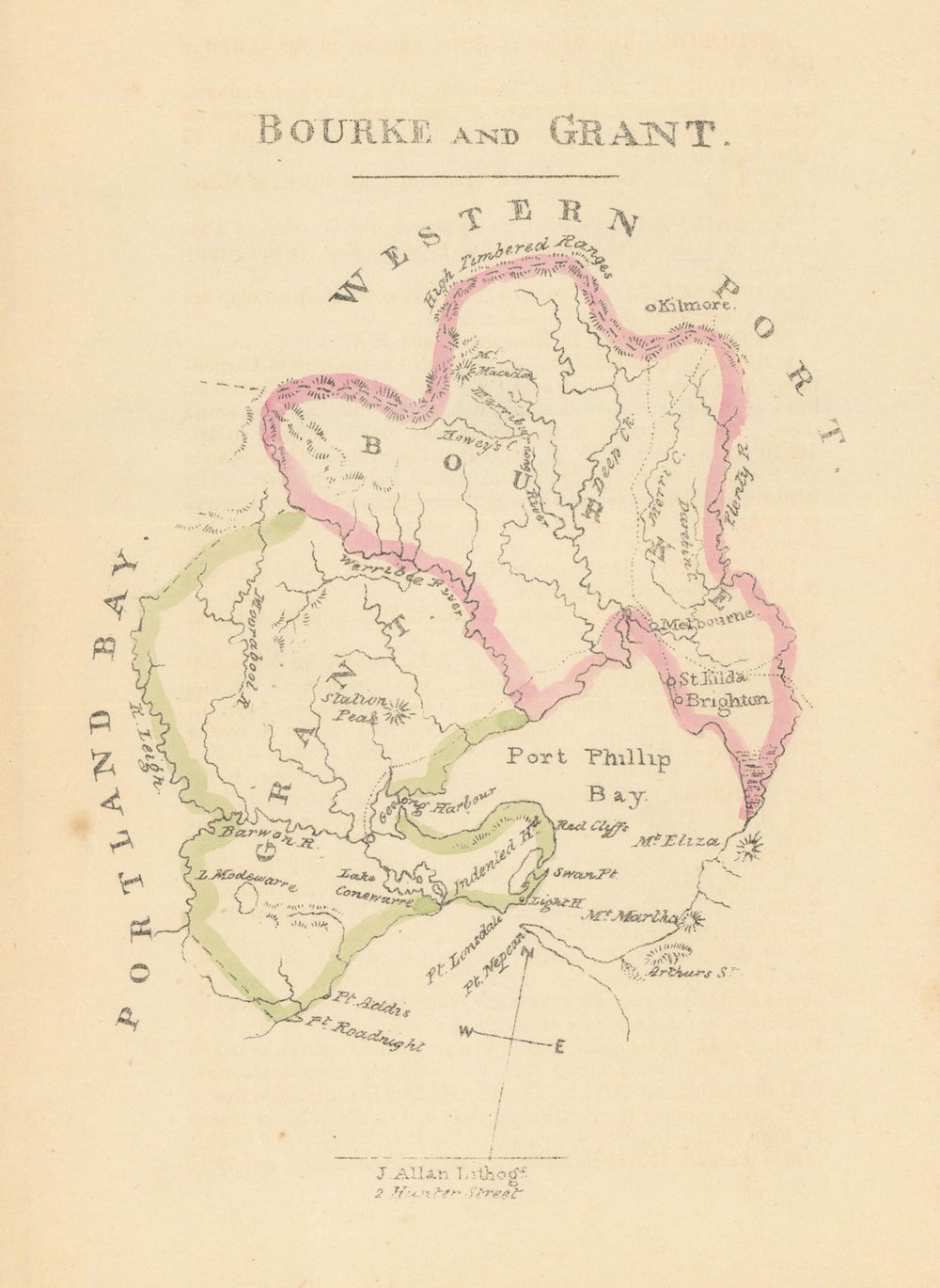 Bourke and Grant county/cadastral map—Melbourne—William Wells/John Allan 1848
