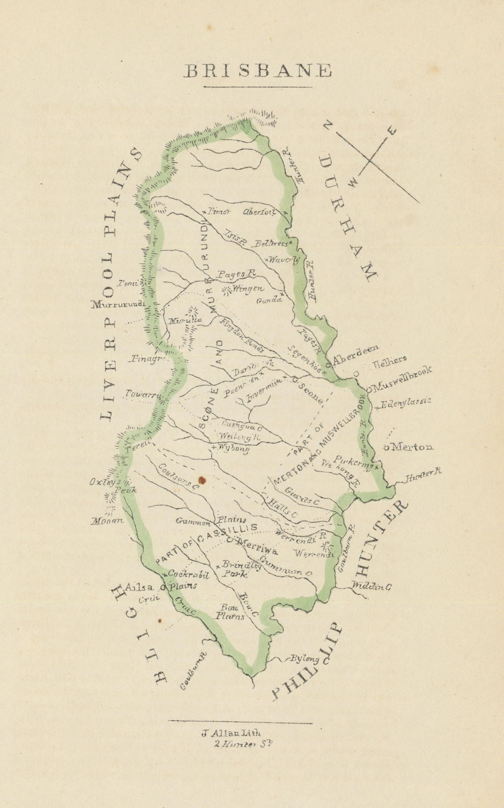 Brisbane county/cadastral map by William Wells/John Allan—New South Wales 1848