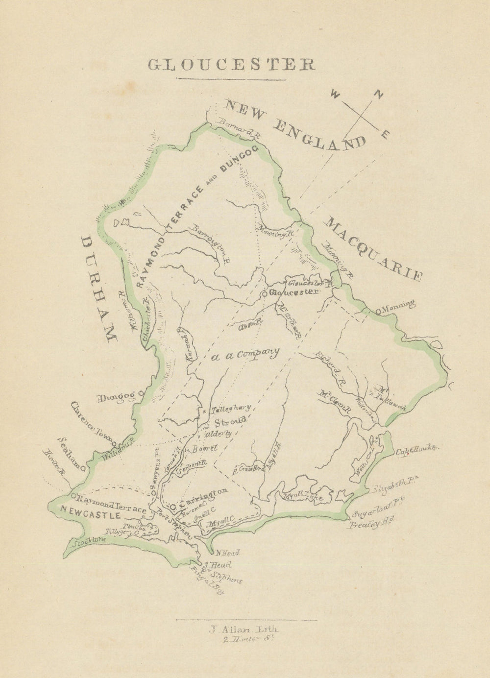 Gloucester county/cadastral map by William Wells/John Allan—New South Wales 1848