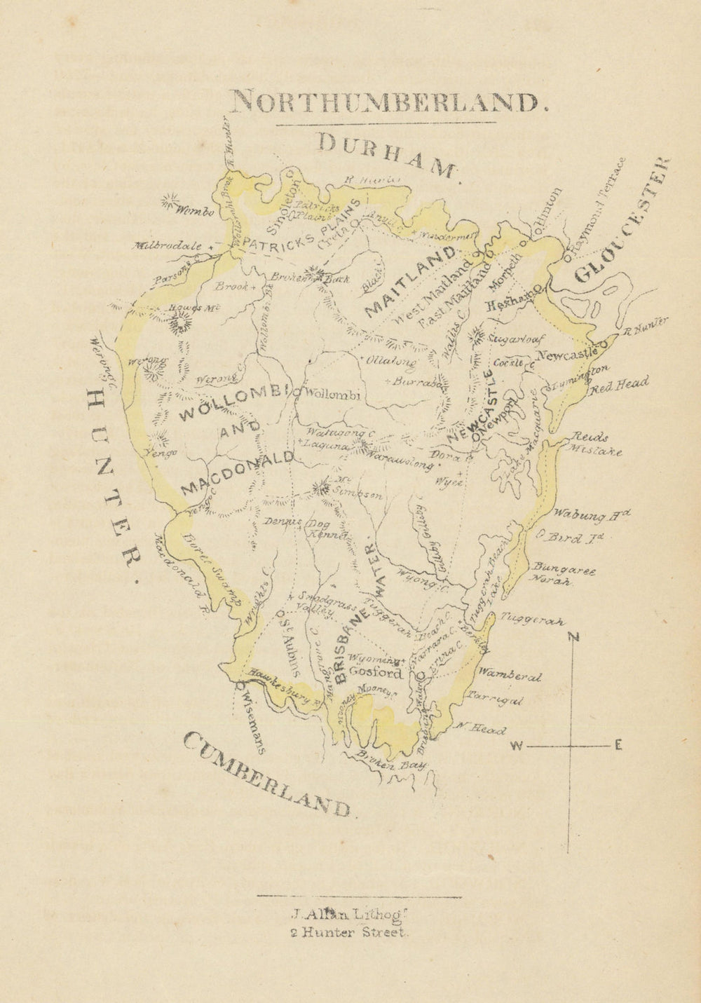 Northumberland county/cadastral map—Newcastle & Central Coast—Wells/Allan 1848
