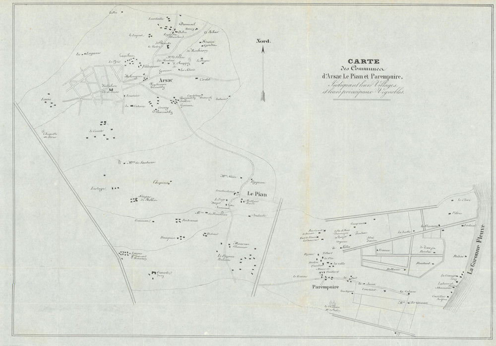 Arsac, Le Pian & Parempuire—Haut-Médoc—Bordeaux vignobles—wine chateaux map 1839