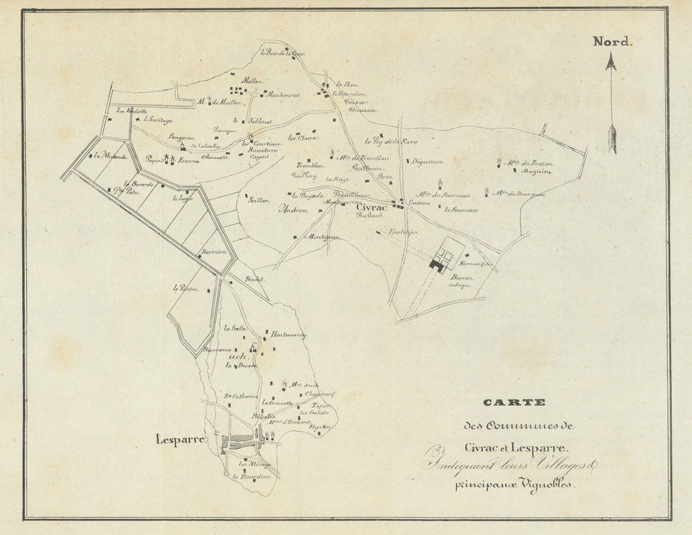Civrac & Lesparre—Médoc—Bordeaux vignobles & wine chateaux map—Bournac 1839
