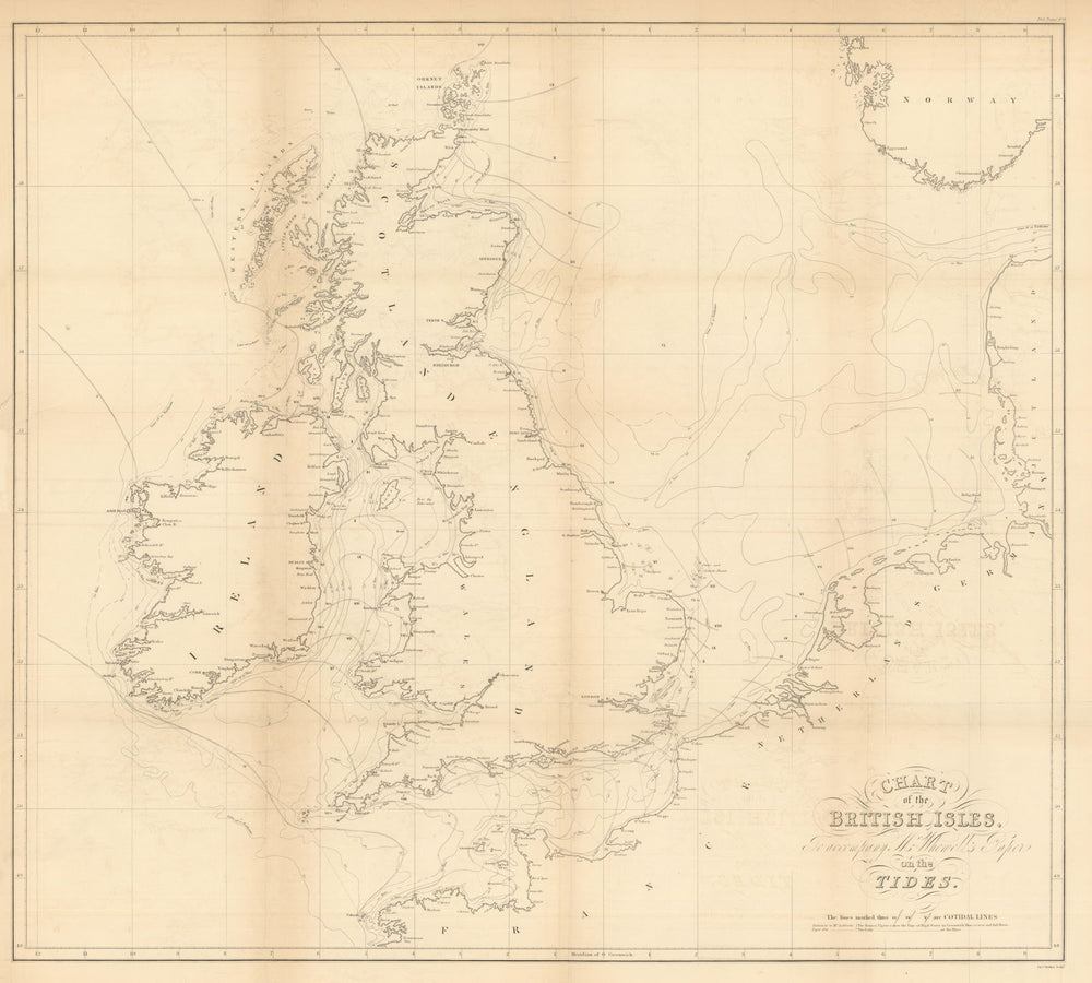 British Isles Chart illustrating Whewell’s tidal theory—Royal Society 1833 map