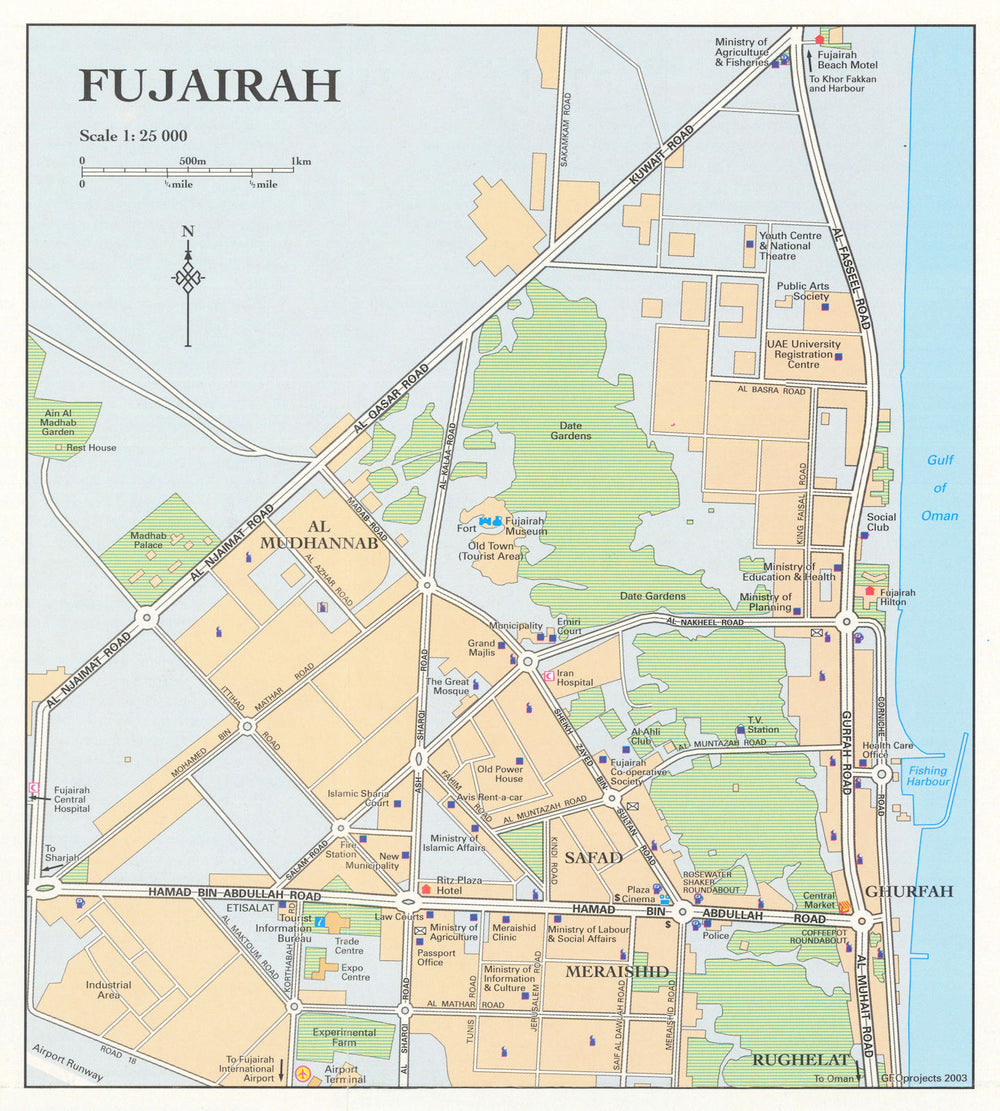 Vintage Fujairah town city plan, United Arab Emirates. UAE. GEOprojects 2003 map