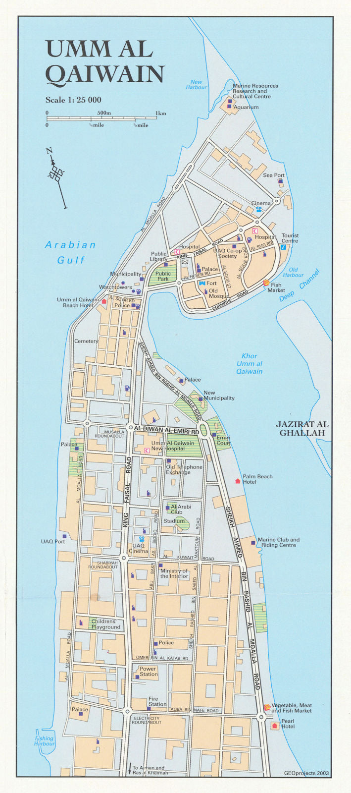 Vintage Umm Al Quwain town city plan, United Arab Emirates GEOprojects 2003 map