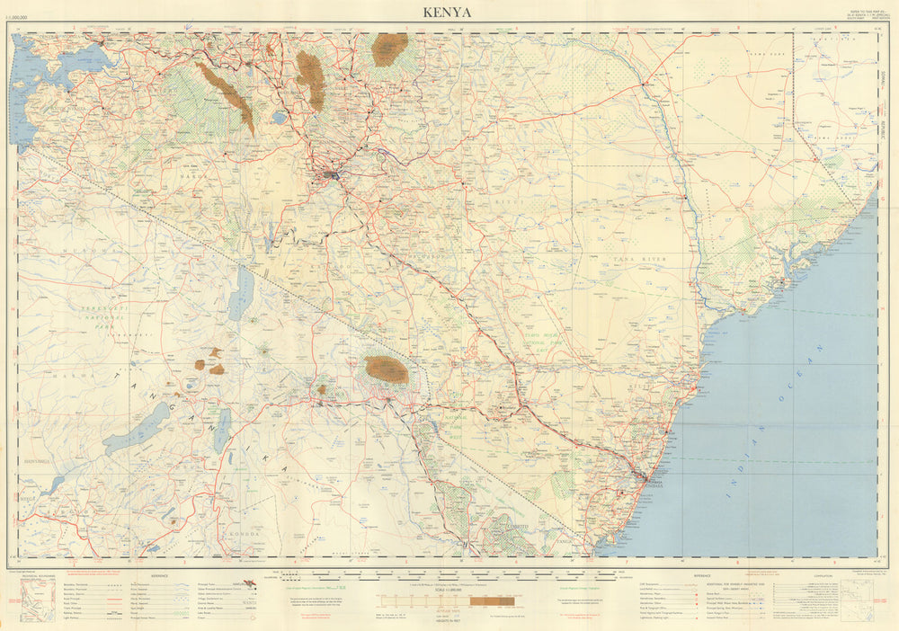 Folding Safari Map of Kenya/Tanzania—Survey of Kenya—printed on both sides 1961