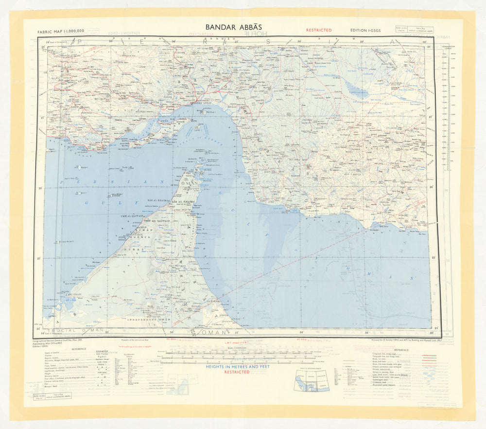 GSGS Restricted silk escape/evasion map—Bandar Abbas—Hofuf—UAE—Iran—Arabia 1957