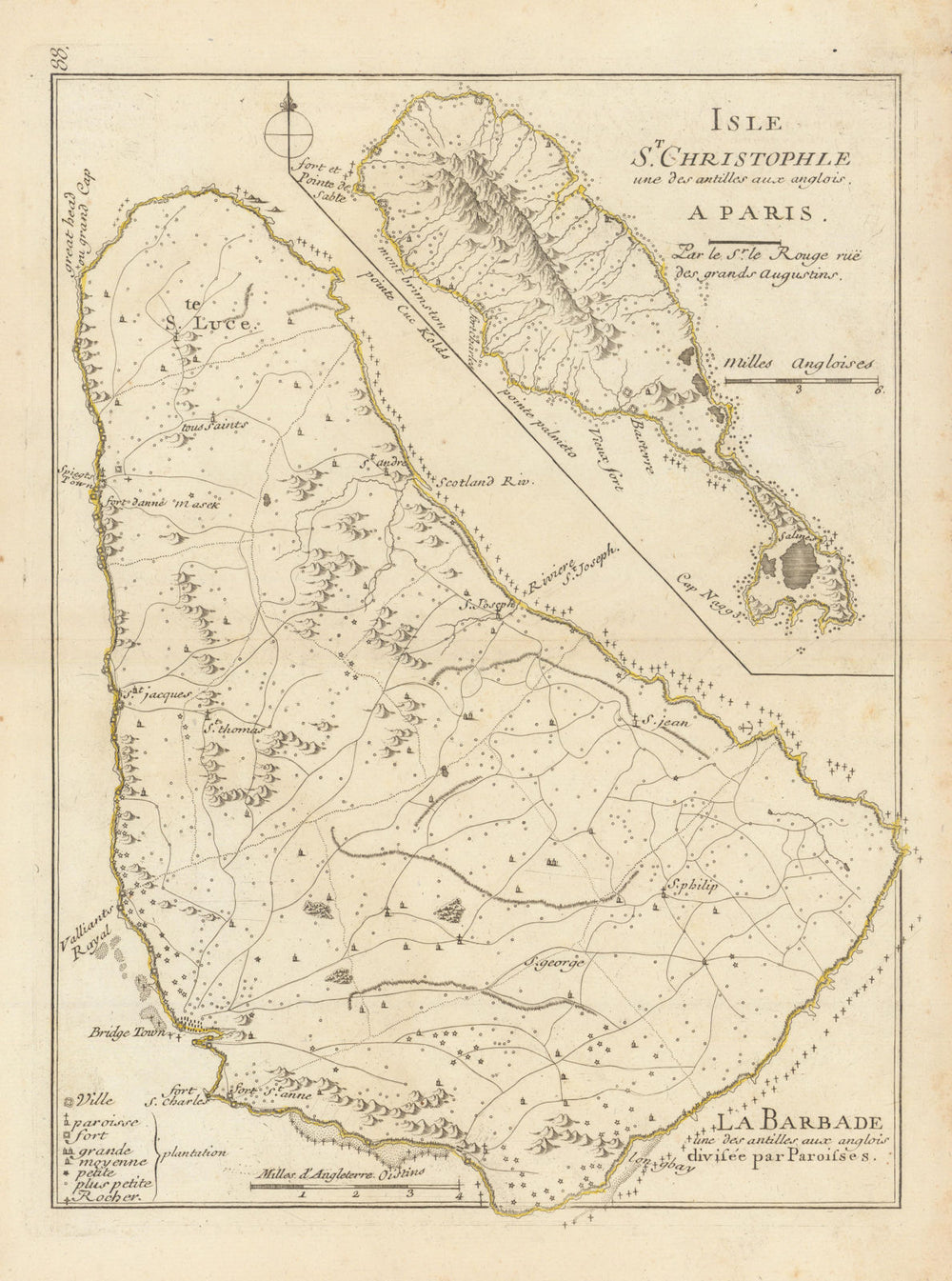 La Barbade une des antilles—St. Christophe—Barbados/St. Kitts—Le Rouge 1748 map