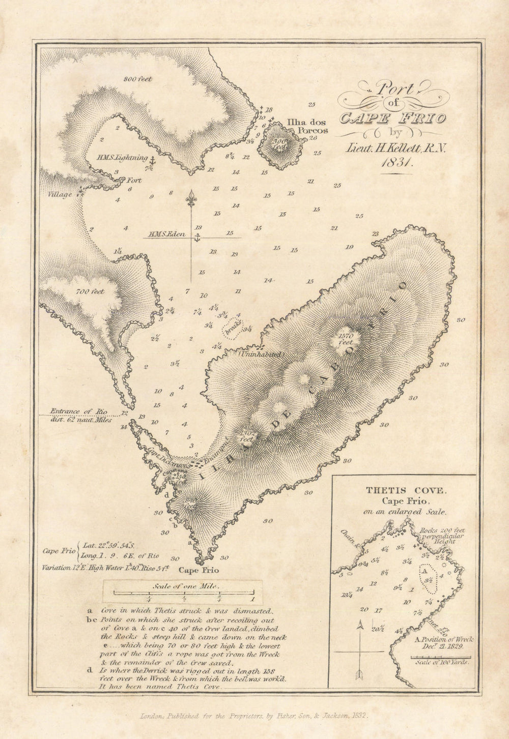 Port of Cape Frio by Henry Kellett. Cabo Frio, Rio de Janeiro, Brazil 1832 map