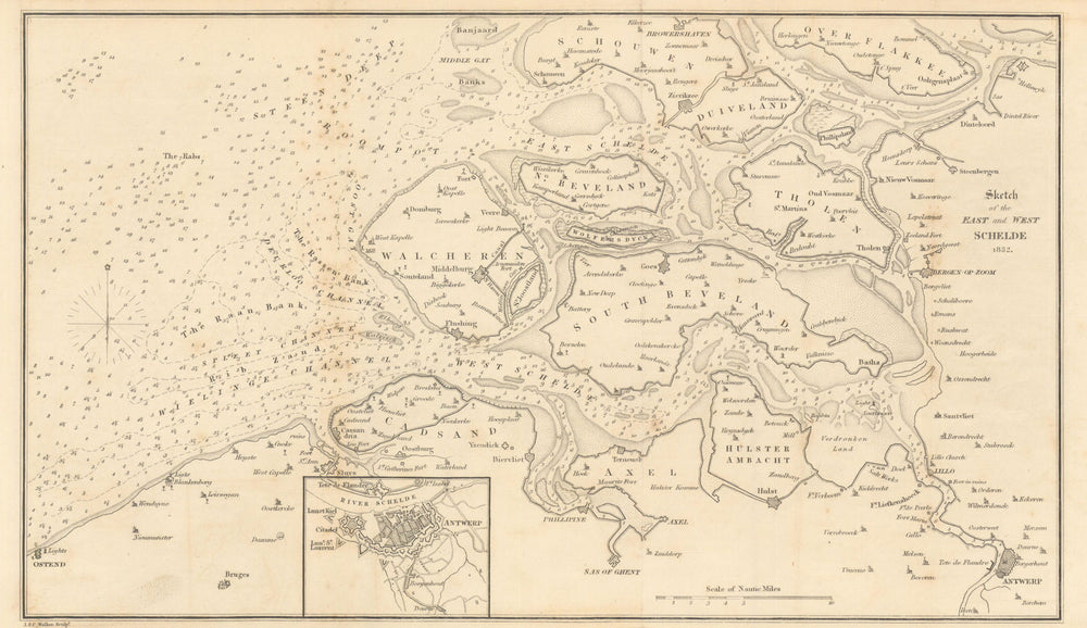 Sketch of the East & West Schelde — J & C Walker. Antwerp plan. Scheldt 1833 map