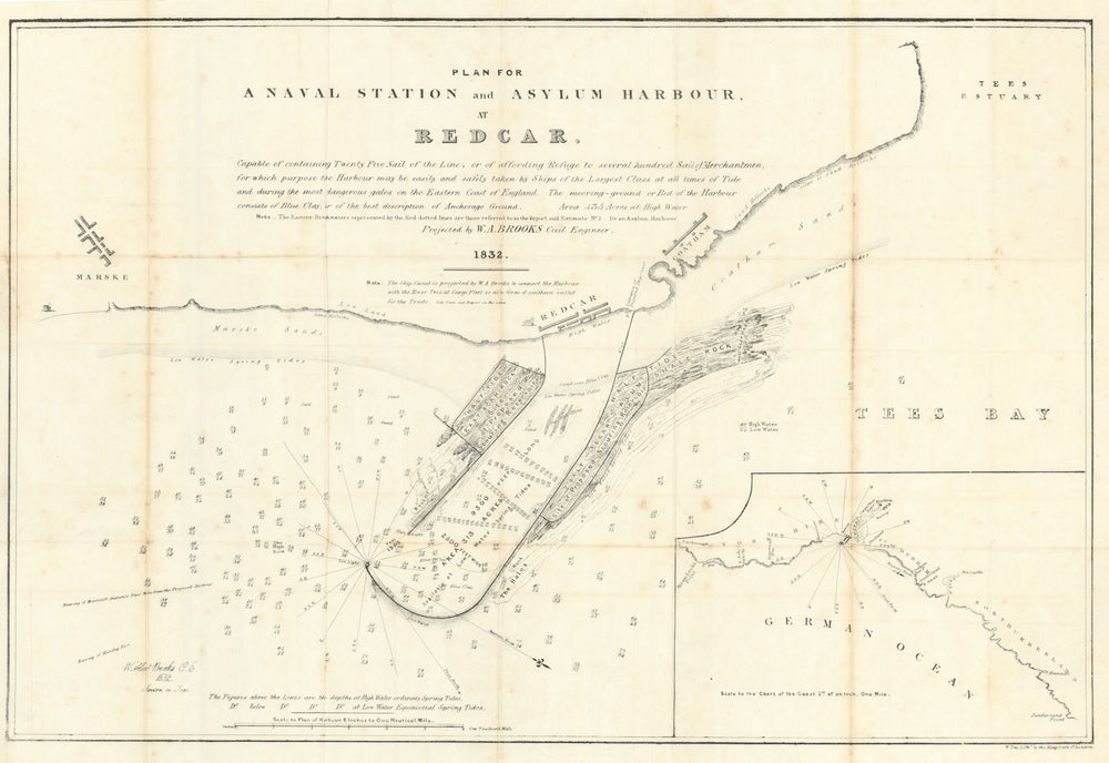 Plan for A Naval Station and Asylum Harbour at Redcar by W.A. Brooks 1833 map