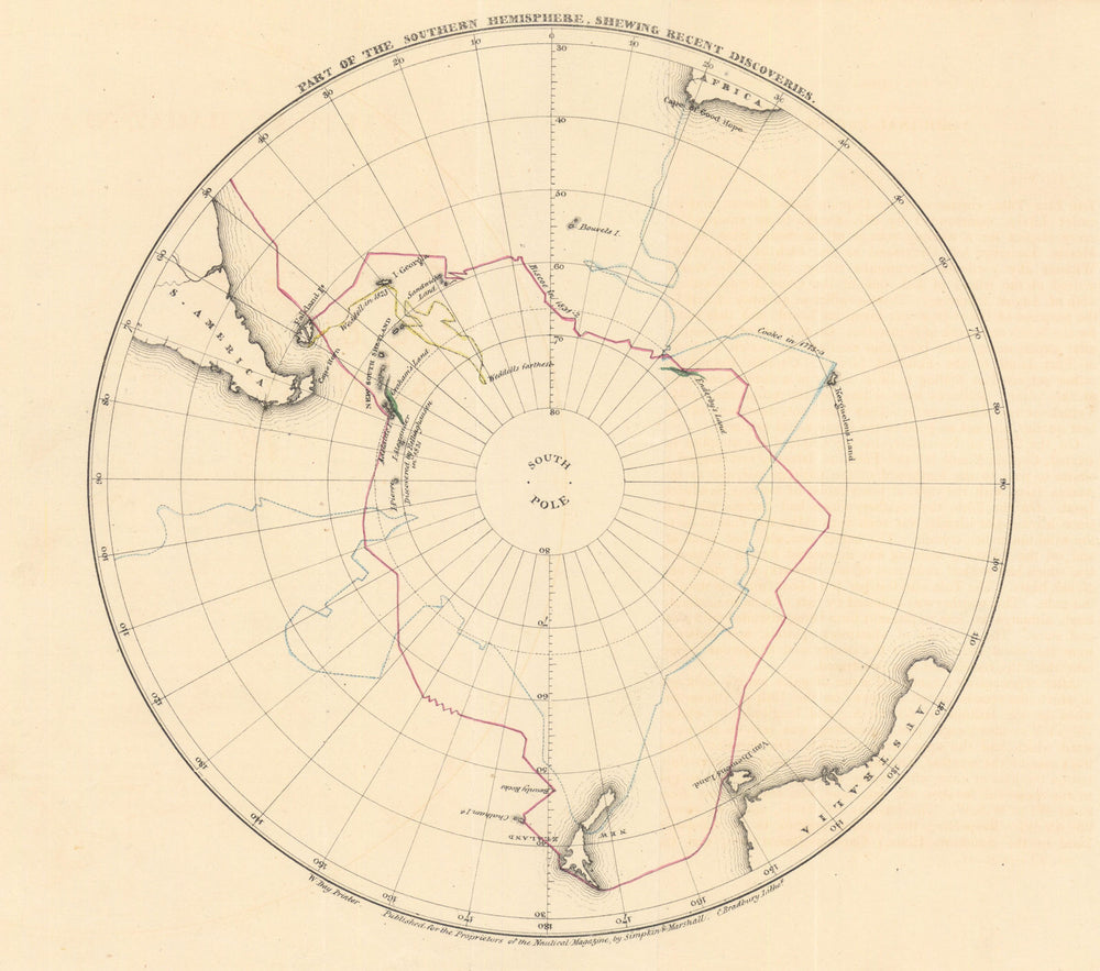 Part of the Southern Hemisphere, Shewing Recent Discoveries — Antarctic 1835 map