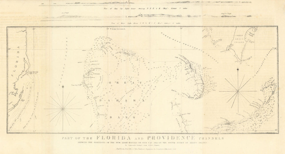 Part of the Florida & Providence Channels… by Richard Owen — Bahamas 1836 map