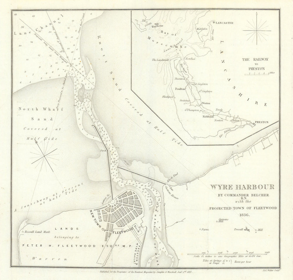 Wyre Harbour with the Projected Town of Fleetwood by Edward Belcher 1837 map