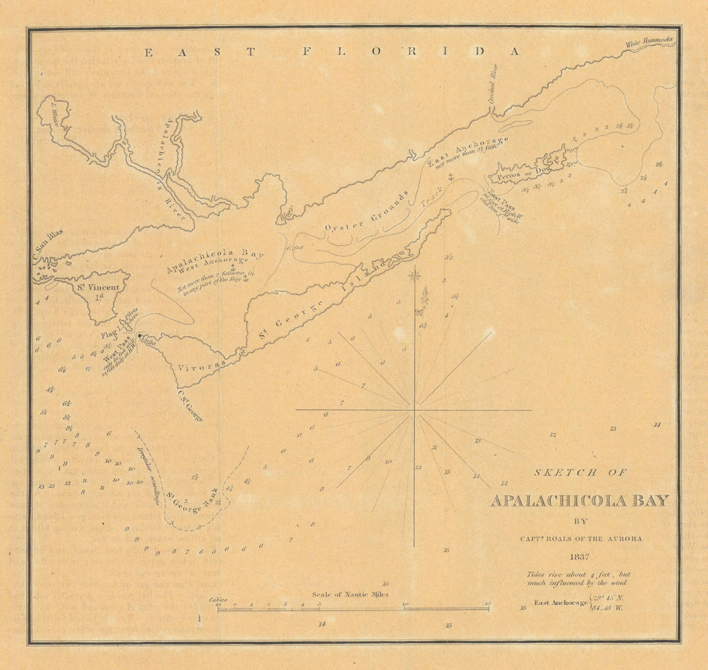 Sketch of Apalachicola Bay by Captain Roals, of the Aurora — Florida 1837 map