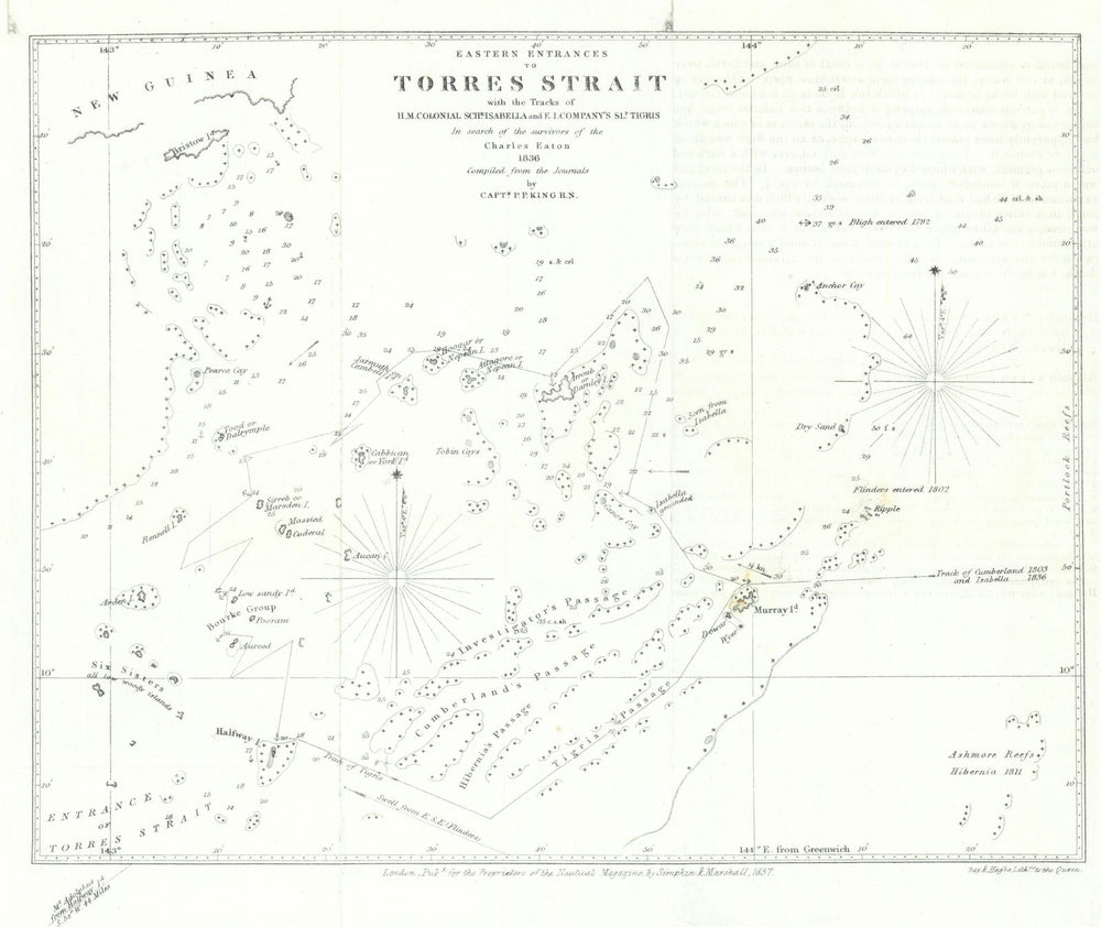 Eastern Entrances to Torres Strait—Philip Parker King—Survivors search 1837 map