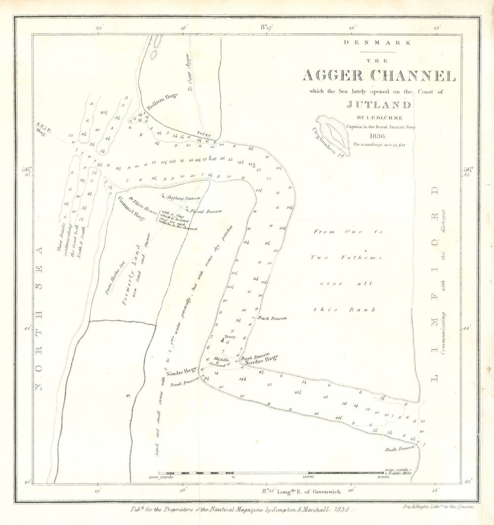 Denmark/Limfjord — Agger Channel… opened on the Coast of Jutland—Bluhme 1838 map