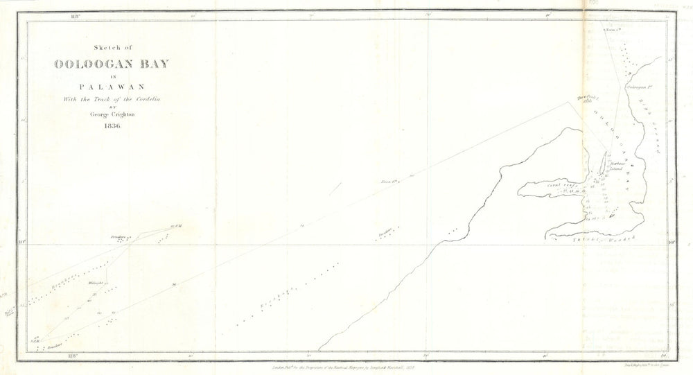 Ulugan / Oologan Bay in Palawan… track of the Cordelia — Philippines 1839 map