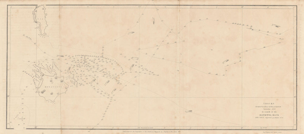 Cape Verde Islands — H.M. ships search for the phantom Bonetta Rock 1839 map