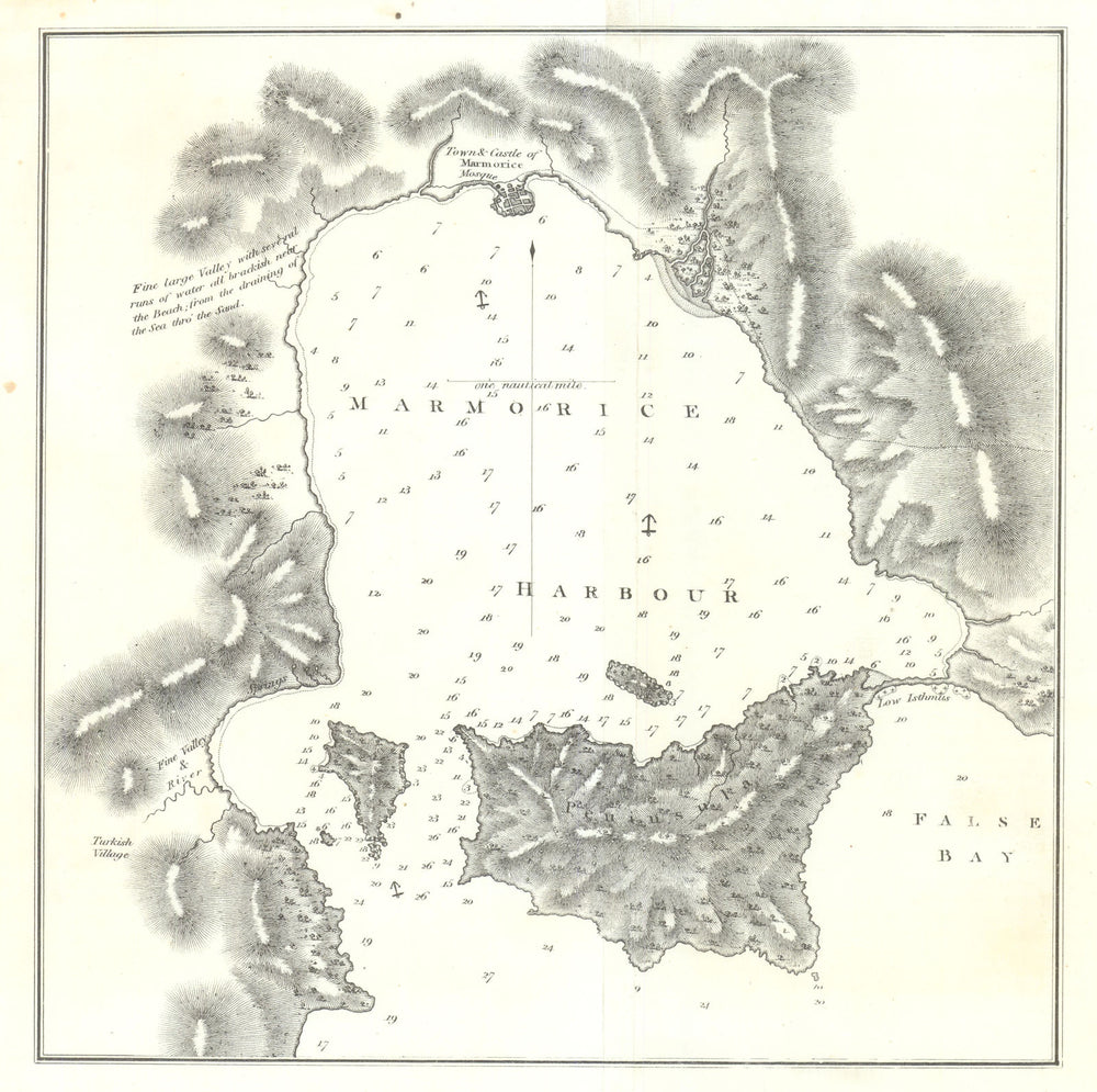 Marmorice Harbour. Marmaris, Turkey — The Nautical Magazine 1841 old map
