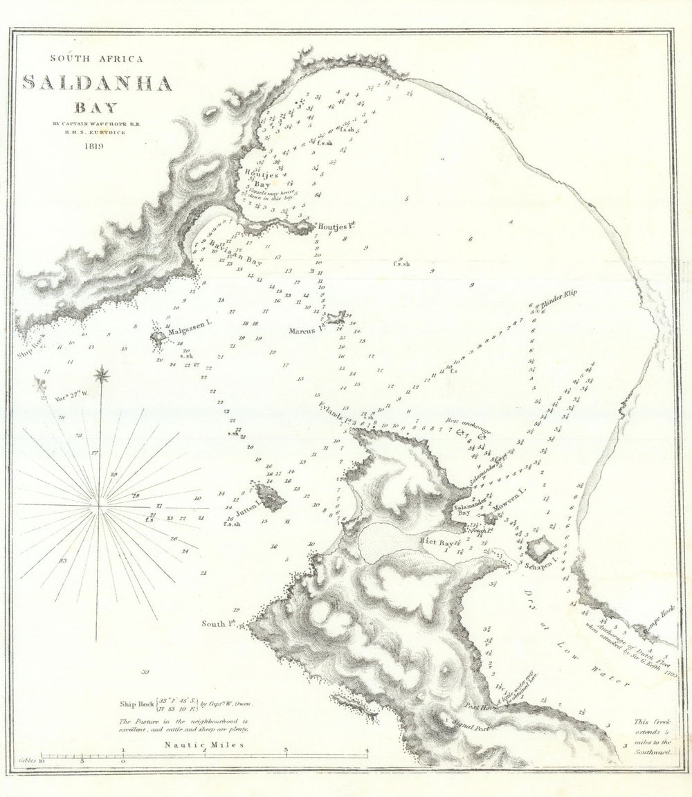 South Africa — Saldanha Bay by Capt. Robert Wauchope R.N., HMS Eurydice 1841 map