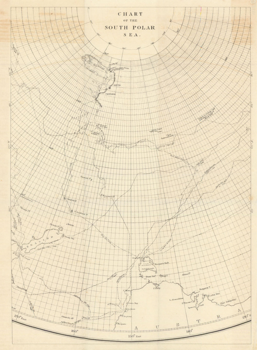 Chart of the South Polar Sea showing track of Ross Antarctic expedition 1841 map