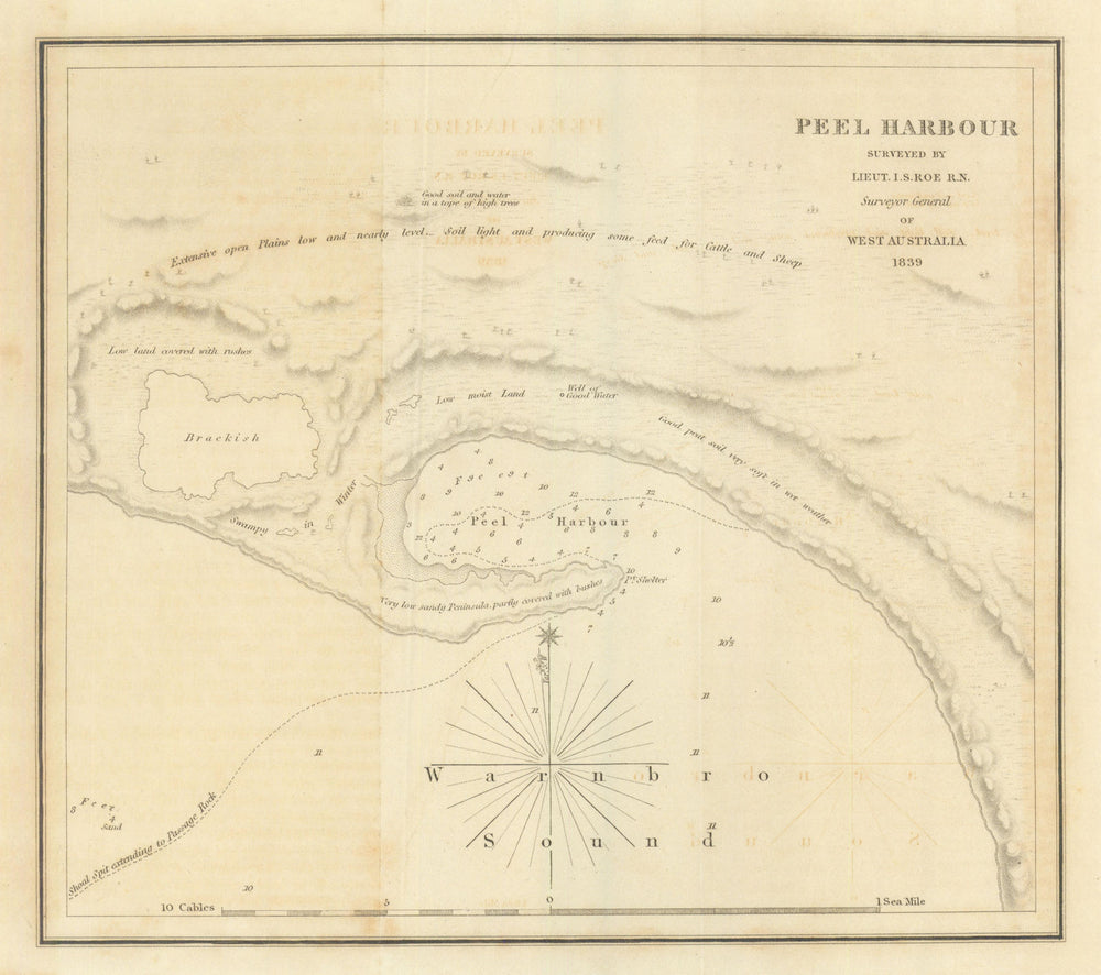 Peel Harbour, Western Australia by John Septimus Roe—Warnbro/Safety Bay 1841 map