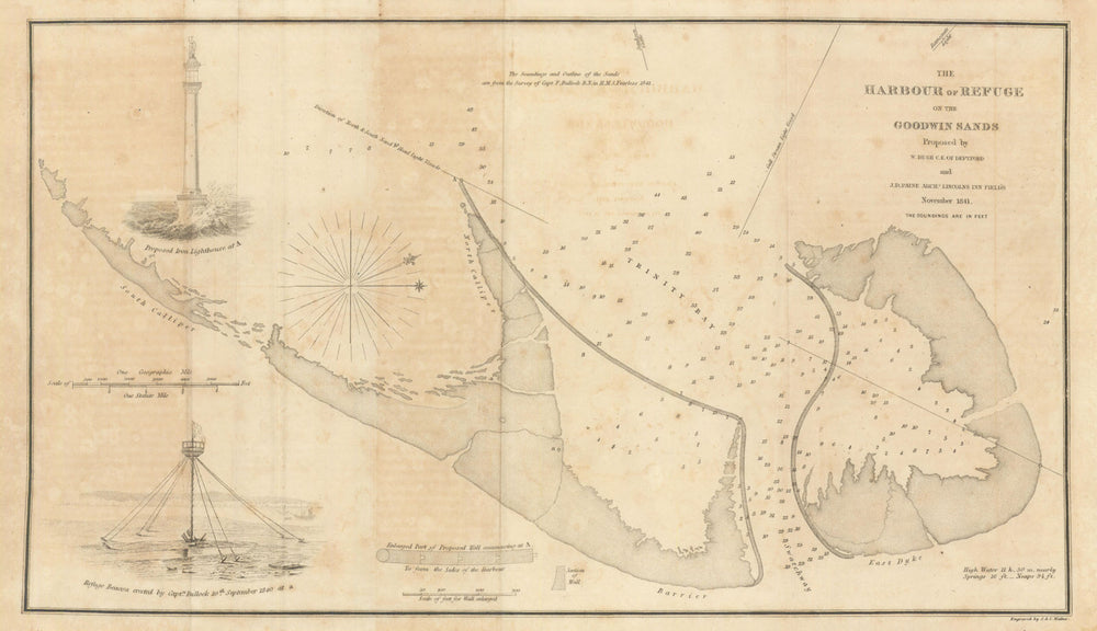 The Harbour of Refuge on the Goodwin Sands proposed by Bush & Paine 1842 map