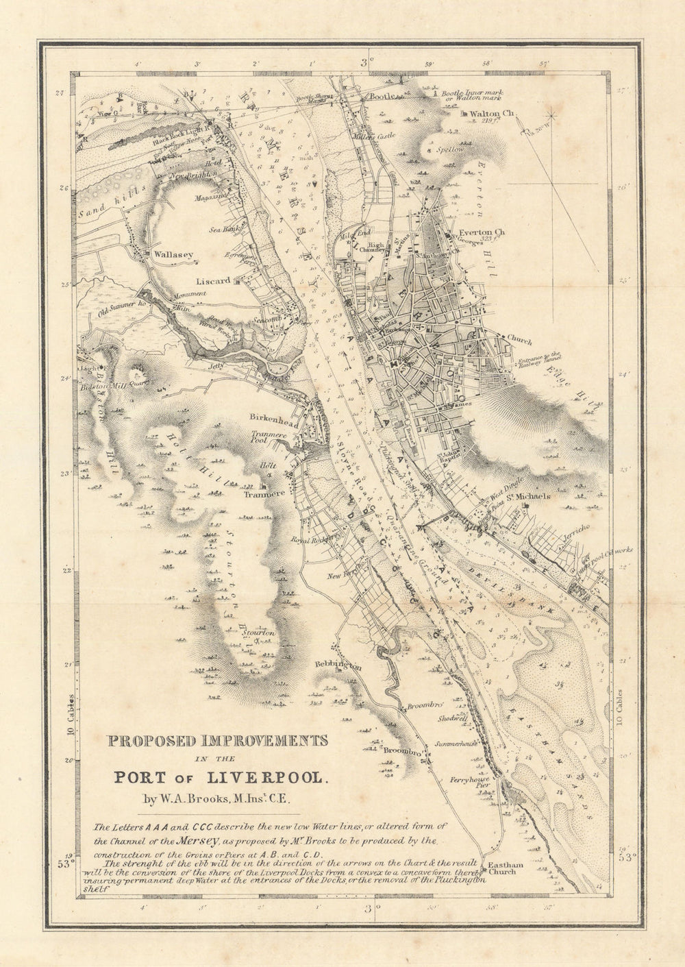 Proposed Improvements in the Port of Liverpool by William Alex. Brooks 1843 map