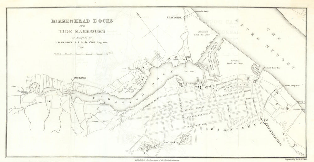 Birkenhead Docks & Tide Harbours as designed by James Meadows Rendel 1844 map