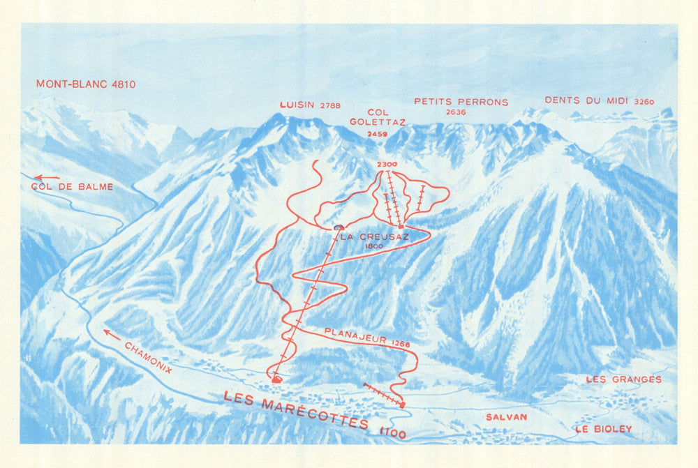 Les Marécottes–Salvan–La Creusaz–Switzerland Suisse ski piste/trial map 1969