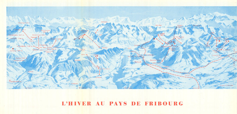 Pays de Fribourg – Bulle – Schwarzsee – Switzerland ski piste/trial map 1969