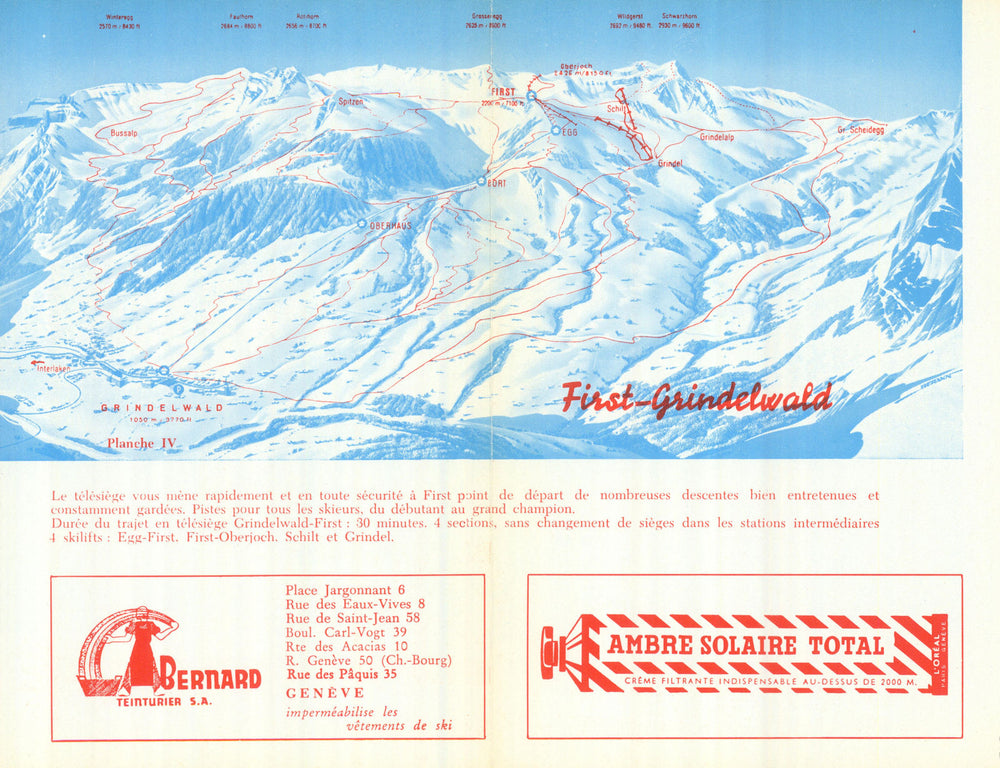 First-Grindelwald – Switzerland Suisse Schweiz ski piste/trial map 1969