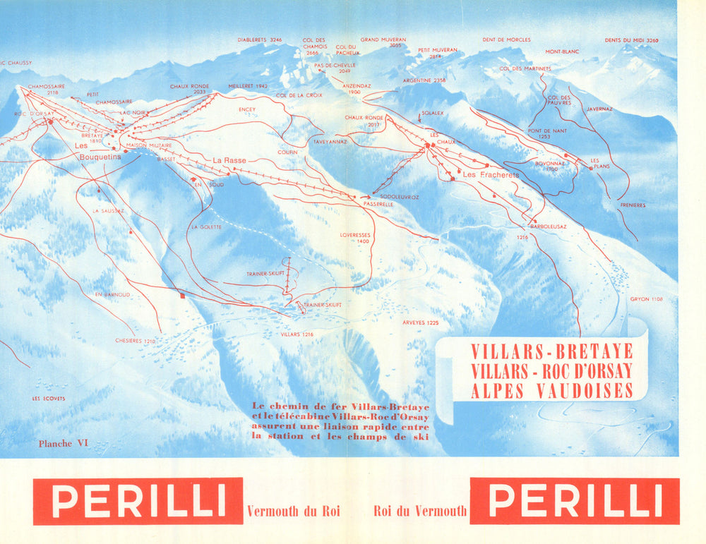 Villars–Bretaye–Roc d’Orsay – Switzerland Suisse ski piste/trial map 1969