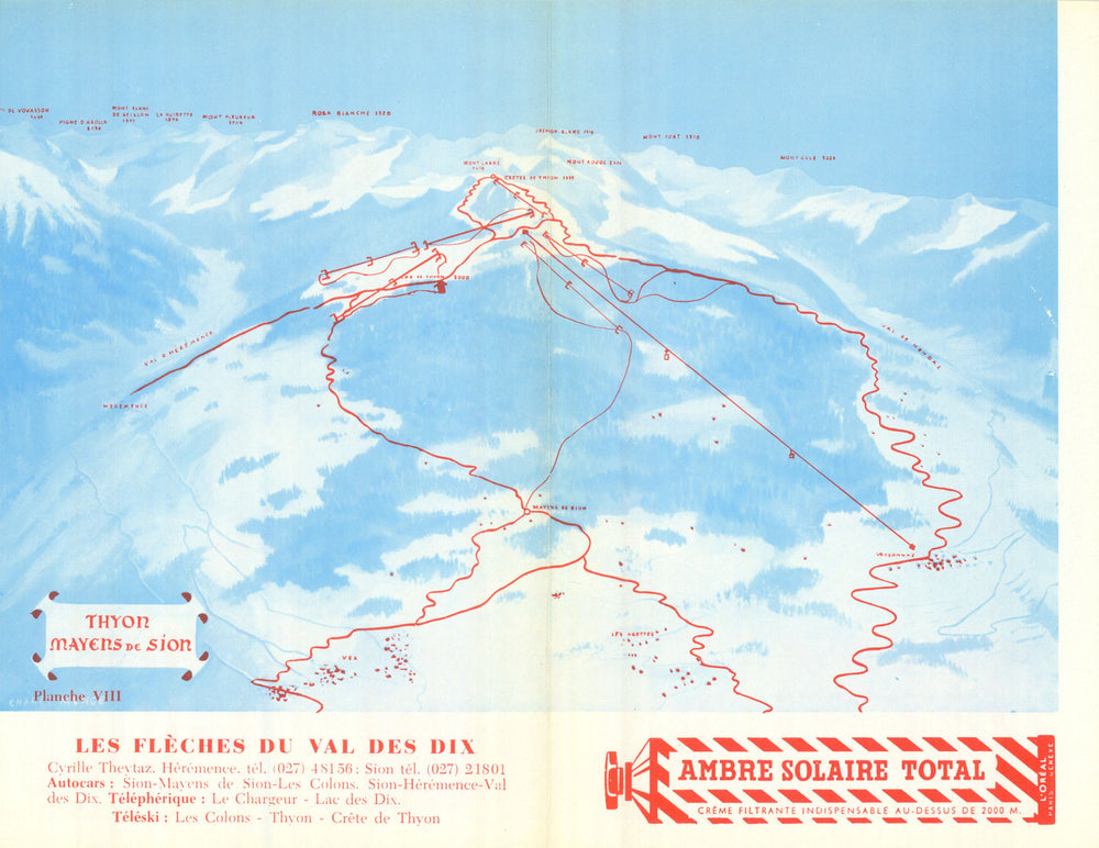 Thyon–Mayens/Sion–Veysonnaz–4 Vallées–Switzerland ski piste/trial map 1969