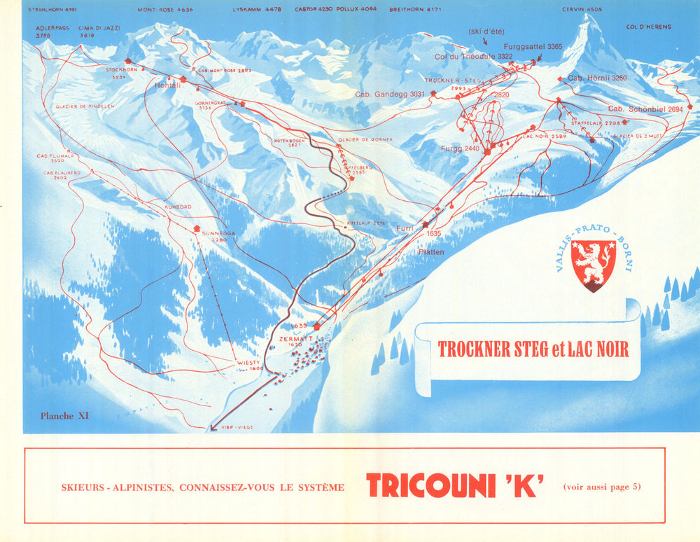 Zermatt – Trockener Steg et Lac Noir – Switzerland ski piste/trial map 1969