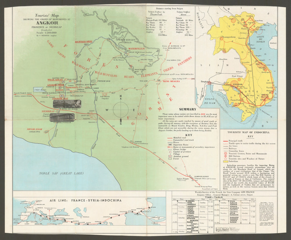 Tourists' Map showing the group of Monuments at Angkor Wat, Cambodia 1935