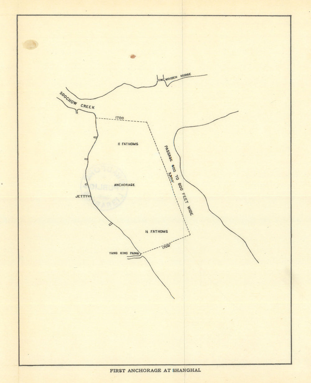 Sketch map of  the "First anchorage at Shanghai", circa 1843. Anonymous 1921