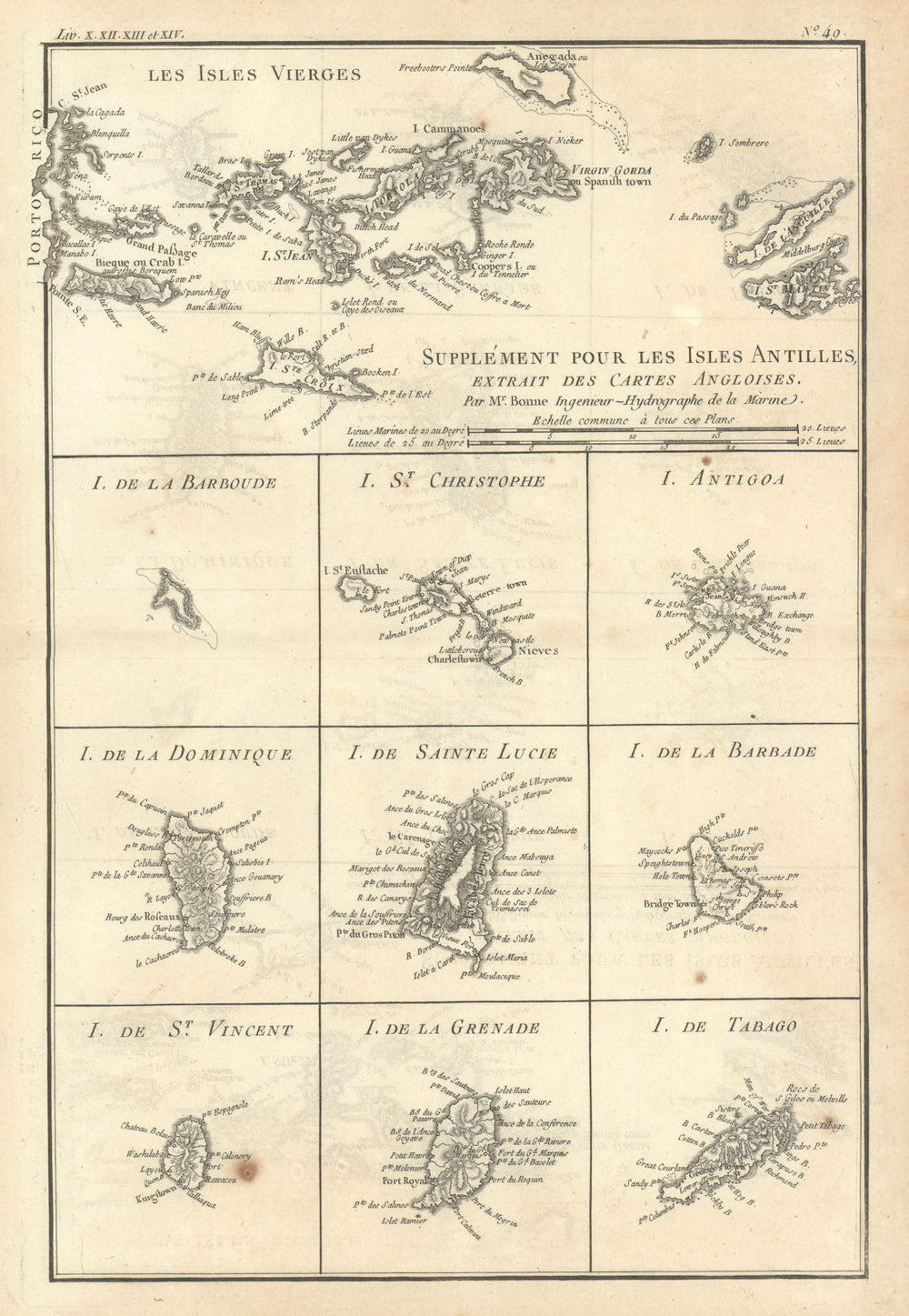 Isles Antilles Extrait des Cartes Angloises. British West Indies. BONNE 1780 map