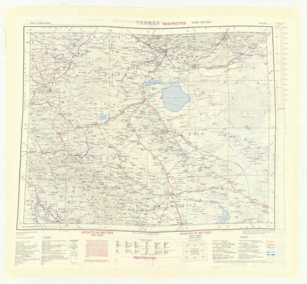 GSGS Restricted Cold War silk escape/evasion map—N-I-39—Tehran—Bushire—Iran 1951