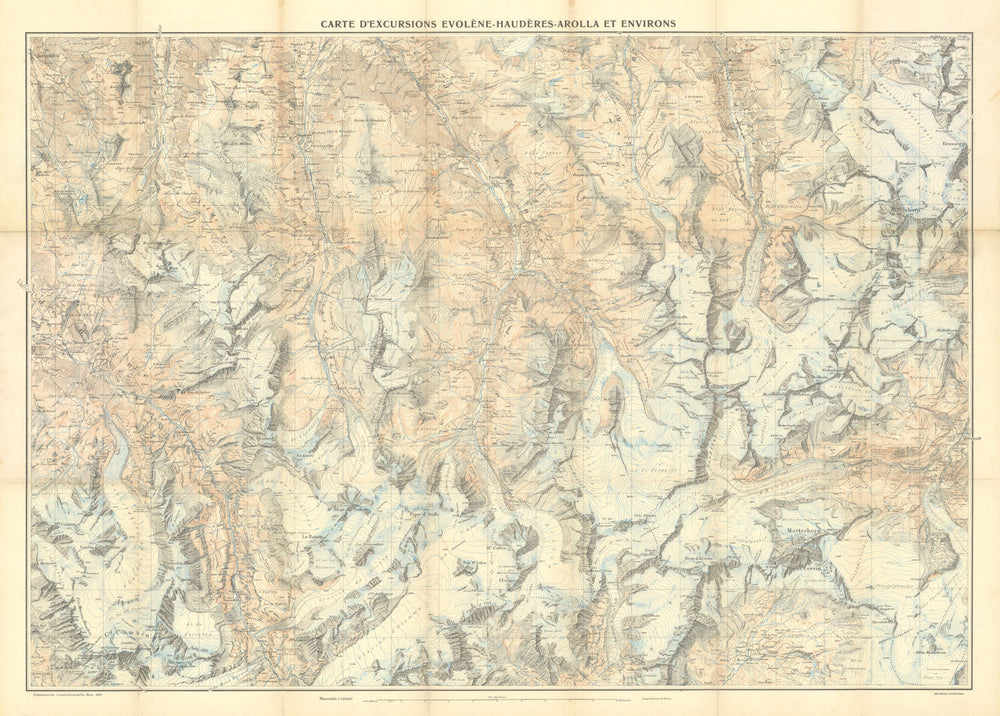 Carte d'Excursions Evolène-Haudères-Arolla—Valais—Zermatt—Verbier 1929 old map