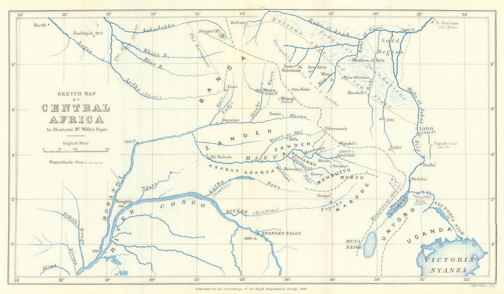 Central Africa Sketch Map—John Tayler Wills Expedition—Congo—Uganda—RGS 1887