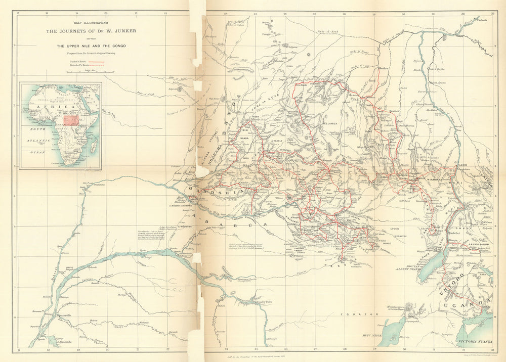 Central African Exploration—Dr. W. Junker—Upper Nile to Congo River—RGS 1887 map