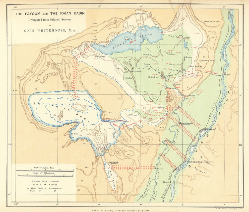 The Fayoum & Raian Basin—Egypt—Frederic Cope Whitehouse Expedition—RGS 1887 map