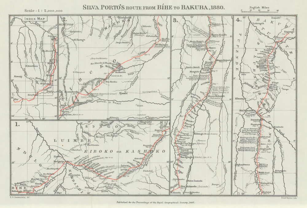Silva Porto’s Route from Bíhe to Bakuba 1880 through Angola & Congo—RGS 1887 map