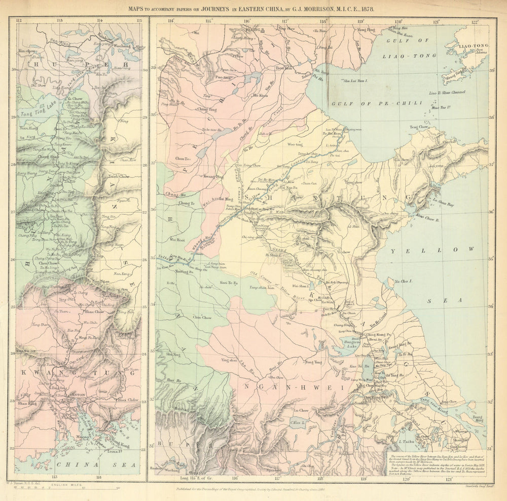Journeys in Eastern China by Gabriel James Morrison 1878—Shandong—RGS 1880 map