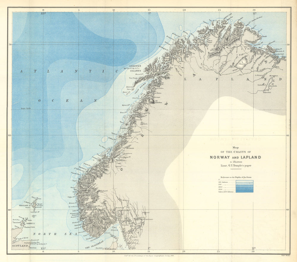Coasts of Norway & Lapland to illustrate George Temple's paper — RGS 1880 map