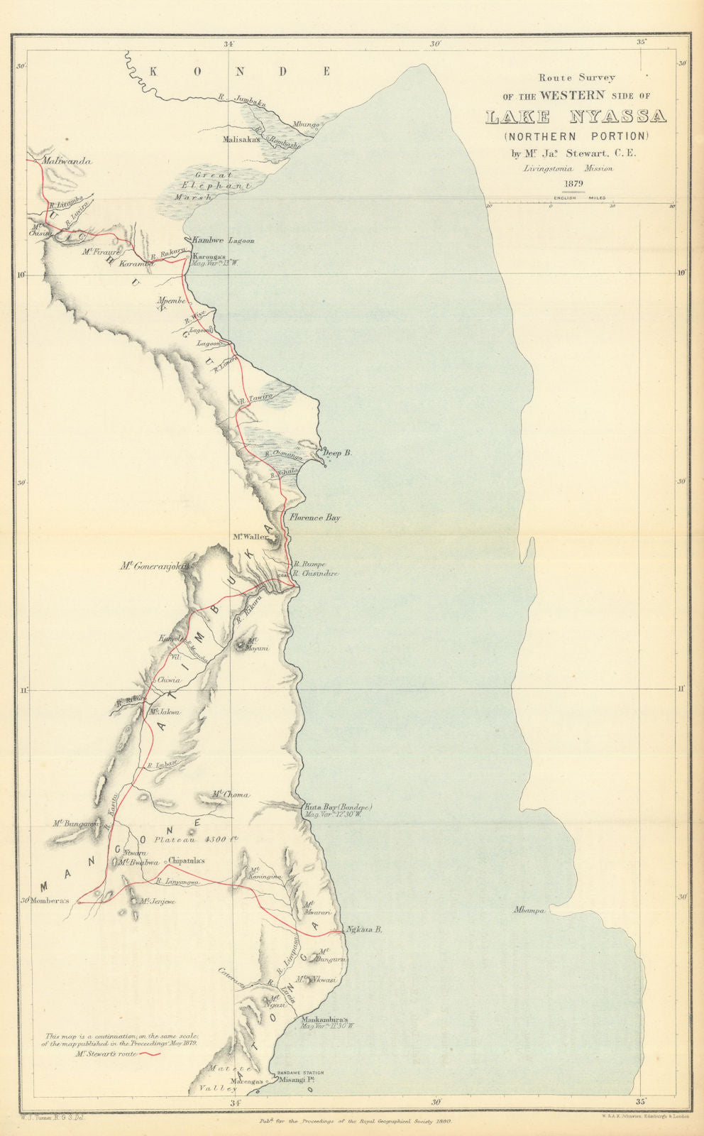 Lake Malawi west side survey — Stewart—Livingstonia Mission—1879—RGS 1880 map