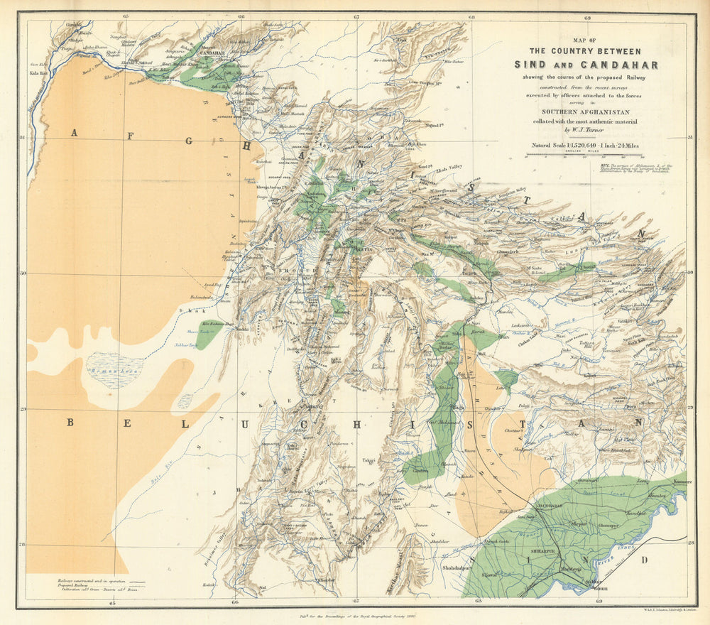 Country from Sind to Candahar—Proposed Railway—Pakistan—Afghanistan—RGS 1880 map