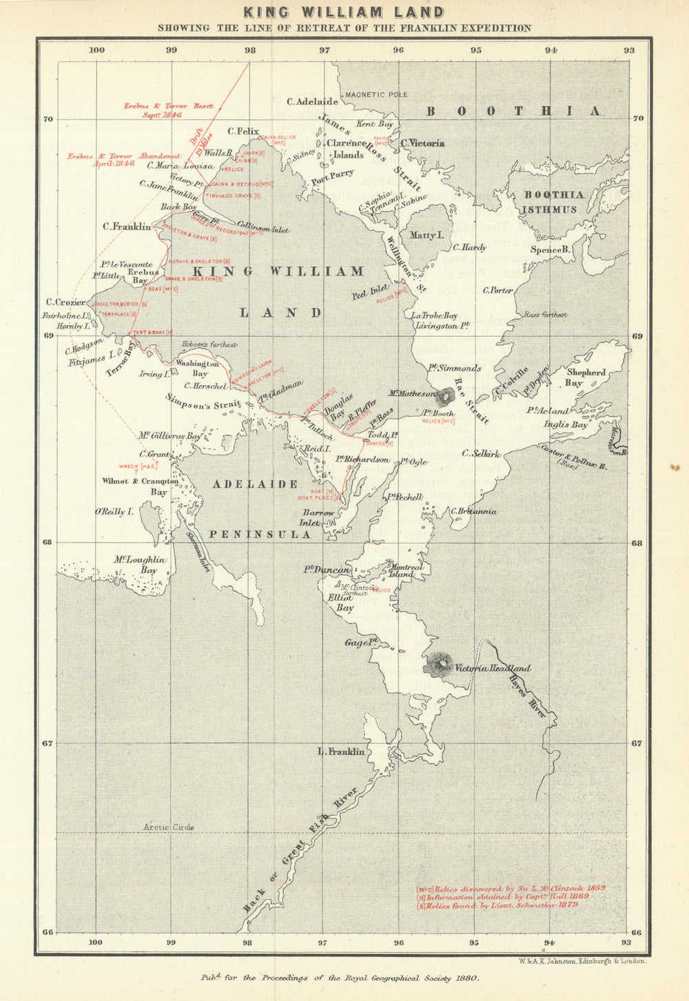 King William Land—Retreat of the Franklin Expedition—found relics—RGS 1880 map